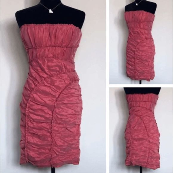 Anthropologie BCBGMaxazria NWT Woven Dress Taffeta Lt. Rasbery Dress, MSRP $360 - Picture 1 of 8